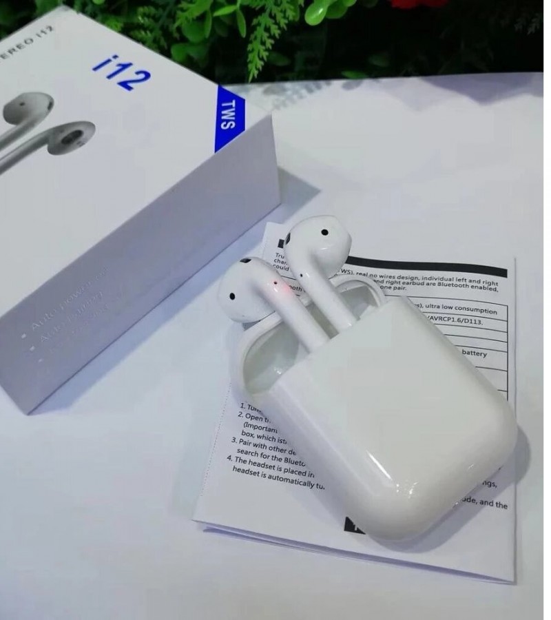 Violin Mars søskende i12 Airpods with Charging Case (White) - Sensor Touch i12 Wireless Airpods  - Sale price - Buy online in Pakistan - inaamtraders.farosh.pk