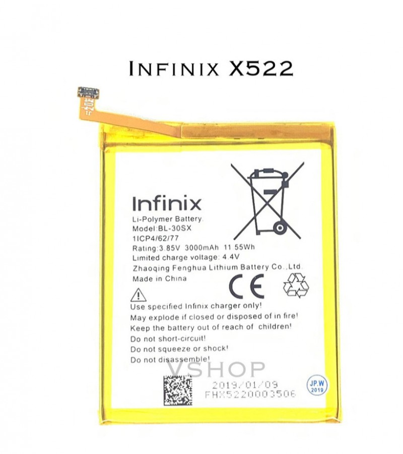 Infinix BL-30SX Battery for X522 HOT S2 with 3000 mAh Capacity-Silver