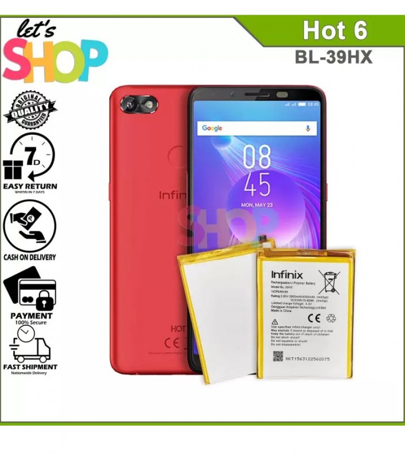 Infinix HOT 6 (X606) Battery Replacement BL39HX Battery with 4000mAh Capacity-Silve