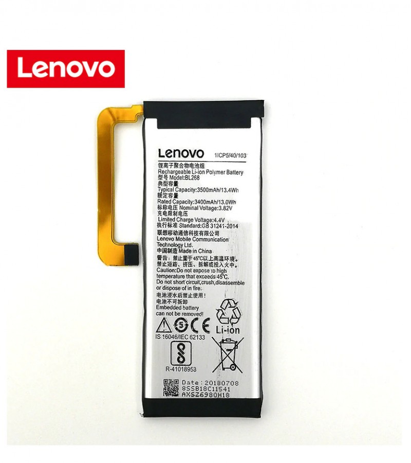 Lenovo BL268 battery For Lenovo Zuk Z2 Z2131 with 3500 mAh Capacity- Black