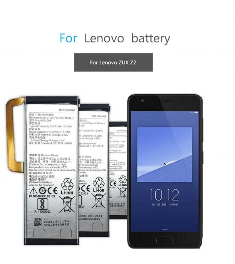 Lenovo BL268 battery For Lenovo Zuk Z2 Z2131 with 3500 mAh Capacity- Black