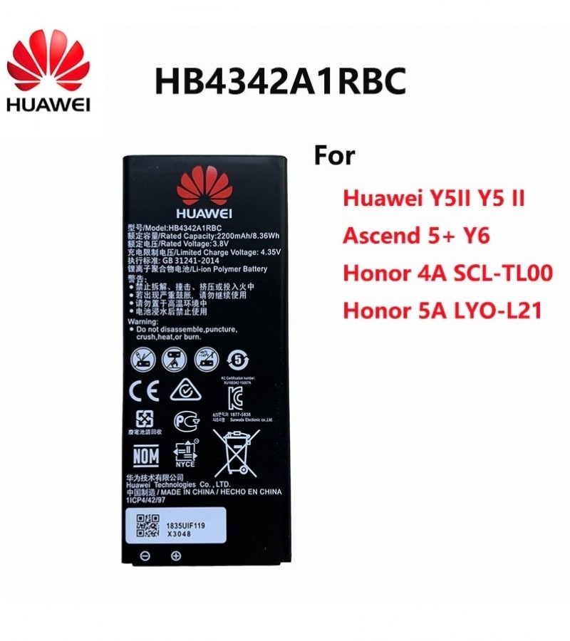 Huawei Honor 5A Battery Replacement HB4342A1RBC Battery with 2200mAh Capacity - Black