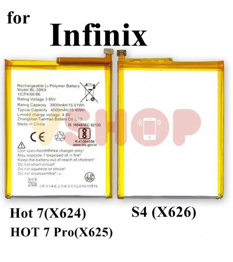 Infinix BL-39KX Battery Replacement For S4 (X626)_Hot 7 Pro (X625)_Hot 7(X624) with 4000mAh Capacity