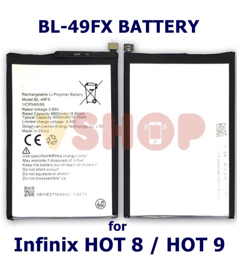 Infinix BL-49FX Battery for Infinix Hot 8 / Hot 9  with 4900/5000 mAh Capacity-Silver