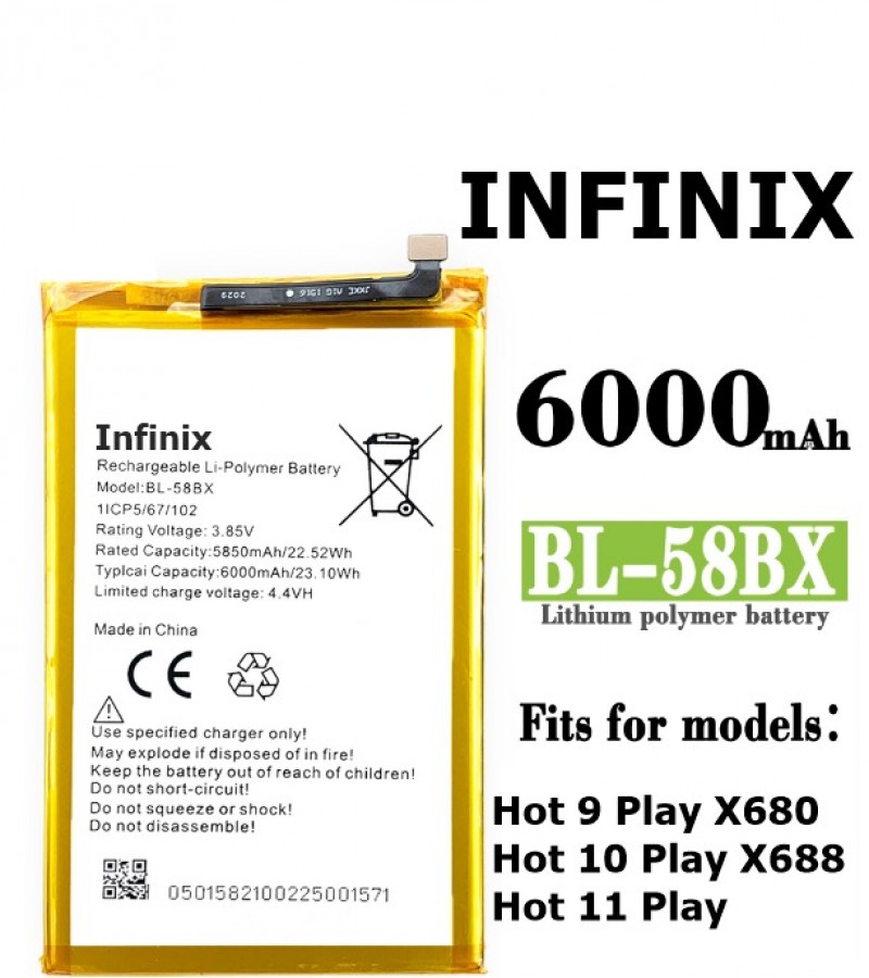 BL-58BX Battery For infinix Hot 10 Play (X688)  Capacity-6000mAh Silver